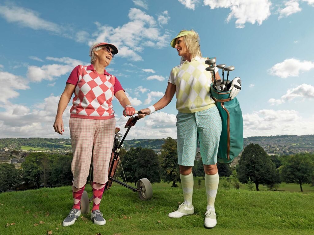 Mature Ladies Playing Golf Outside