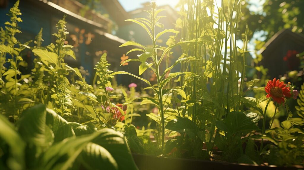 Hazy Mist in Backyard organic garden