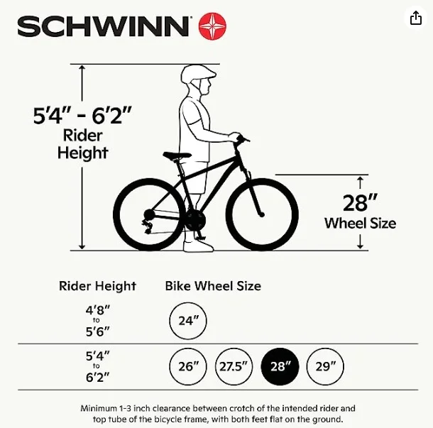 schwinn volare hybrid rider height
