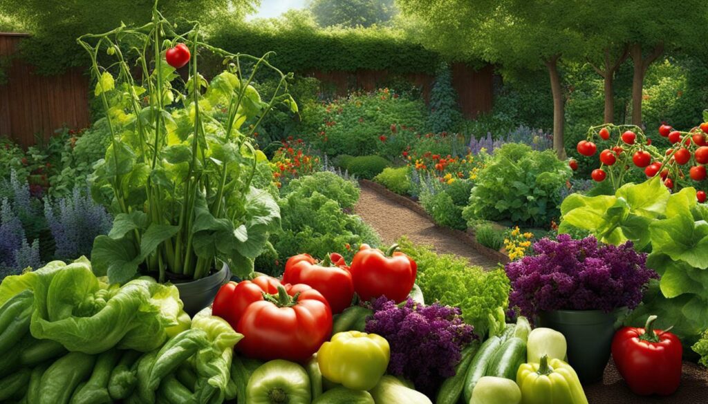 beautiful organic vegetable garden with bountiful harvest